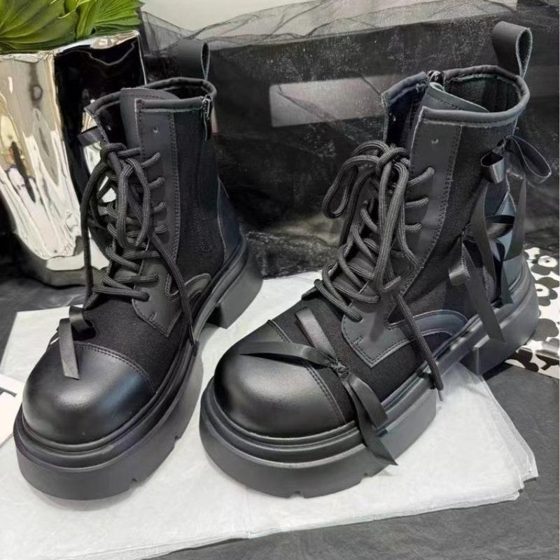 Ladies Shoes  Ankle Women's Boots Classics Modern Boots Women Bow Tie Cross-tied Round Toe Side Zip Square Heel Women Shoes