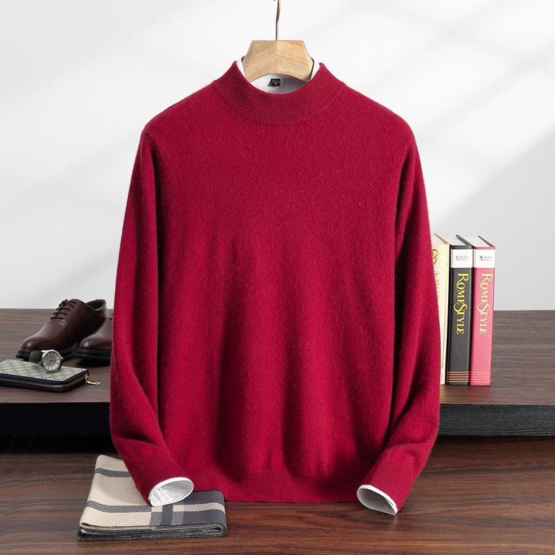 Men's Cashmere Half-High Neck Pullover - Autumn/Winter Versatile Loose Knit Sweater for Mid-Aged and Young