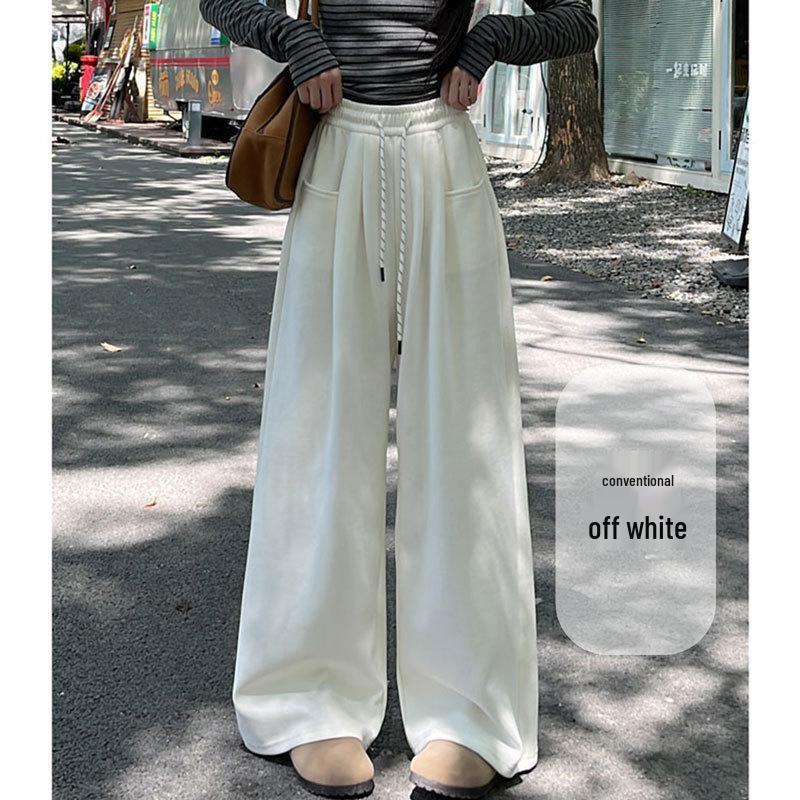 2025 Spring Women's High Waist Loose Wide-Leg Cotton Pants with Drawstring
