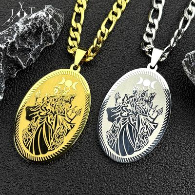 Witch Triple Moon Goddess Pendant Necklace for Women Men Stainless Steel Gold Color Ancient Greek Punk Chain Necklace Jewelry