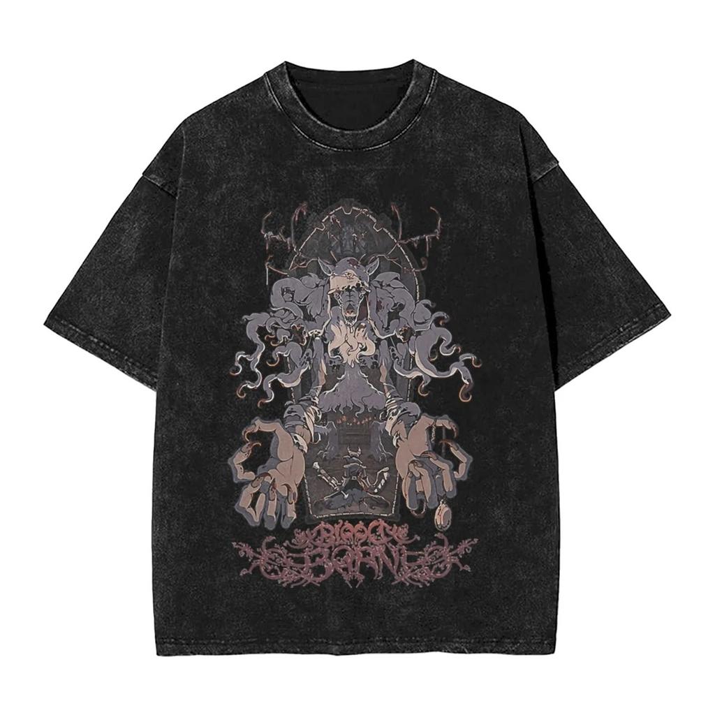 Hot Game Peripherals Bloodborne Darks Souls Graphic Print TShirt Streetwear Vintage Washed Cotton Top Oversized Summer New Tees