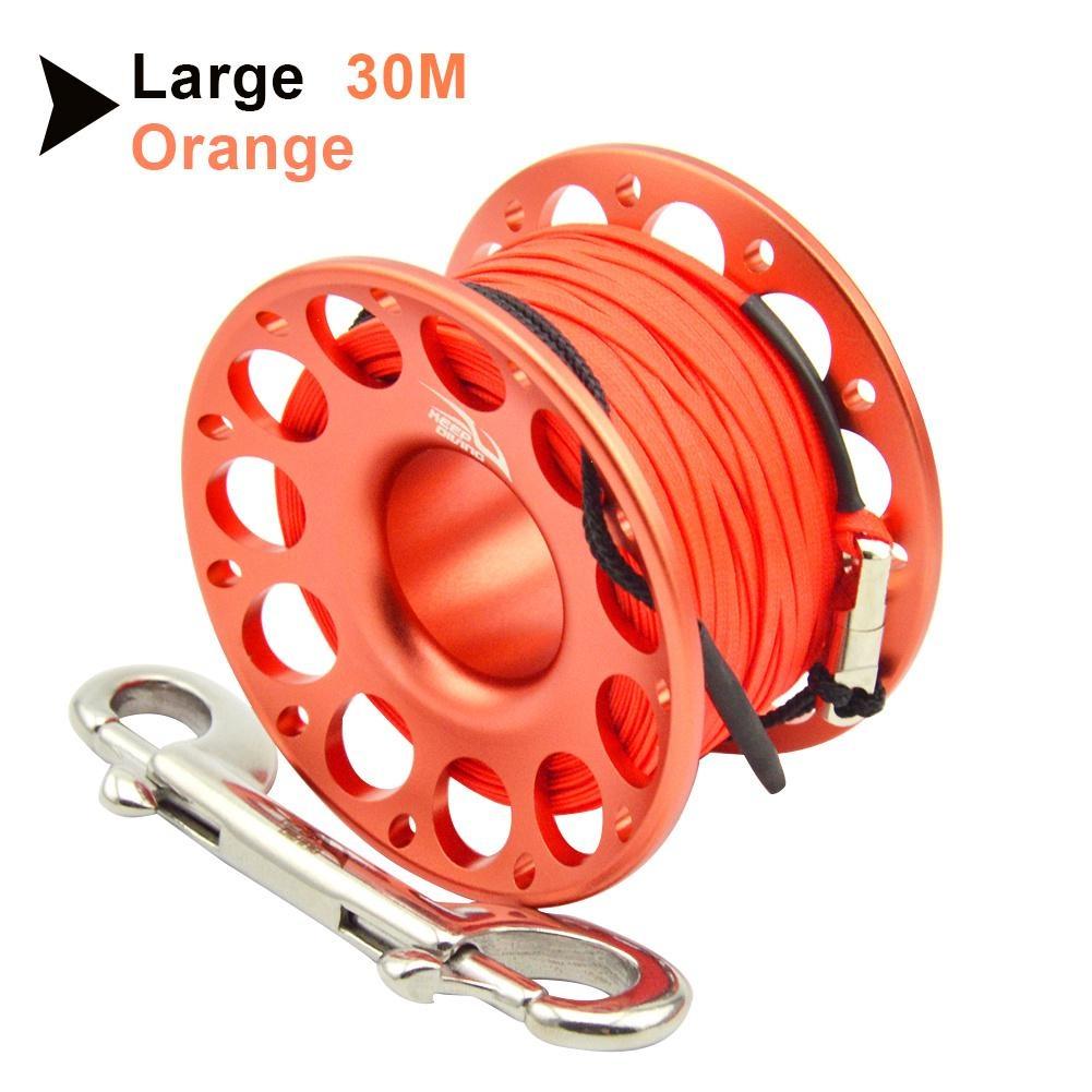 Scuba Diving Aluminum Alloy Spool Finger Reel 15M 30M with Stainless Steel Double Ended Hook for Cave Dive Equipment