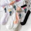 5 Pairs of Women's Summer Super Thin Polka Dot Cotton Sole Anti Hook Embroidered Clear Crystal Stockings