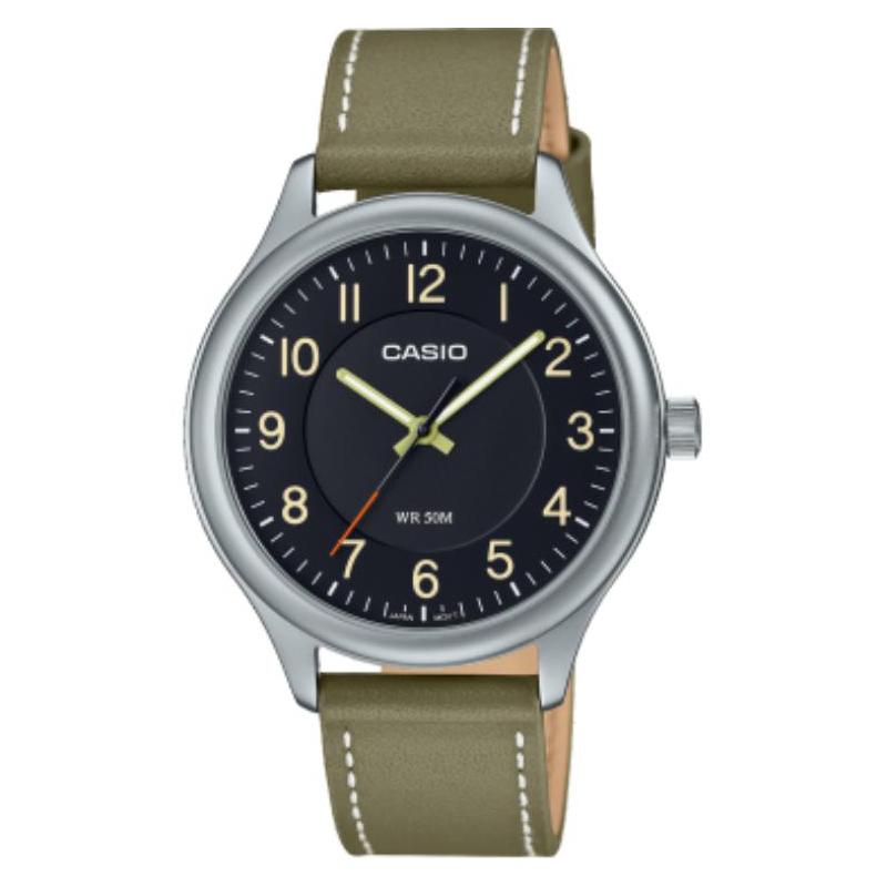 CASIO 50 meters waterproof fashion Quartz leather strap same style for men and women black dial MTP-B160L-1B2V