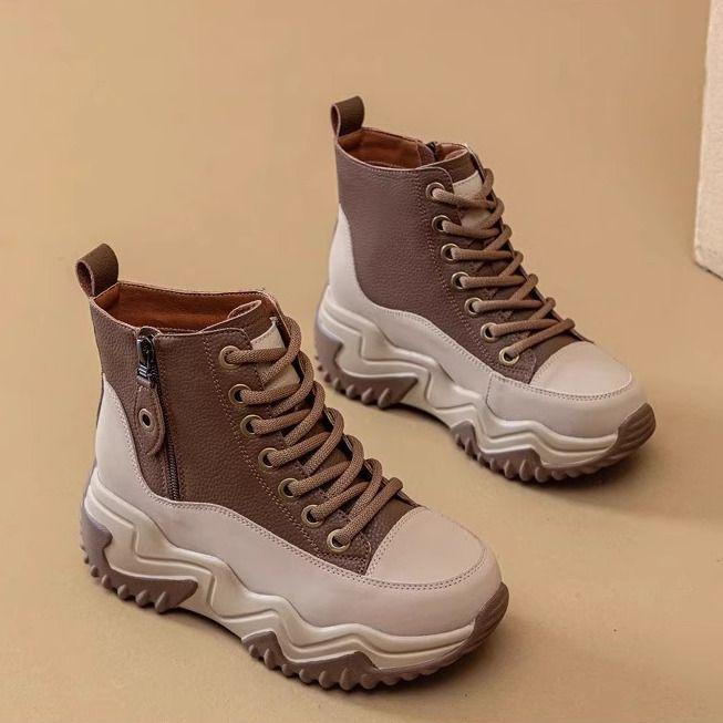High-top Inner Heightening Women's Shoes, Wedge-heeled Short Boots, Casual Spring and Autumn Waterproof Non-slip Women's Boots