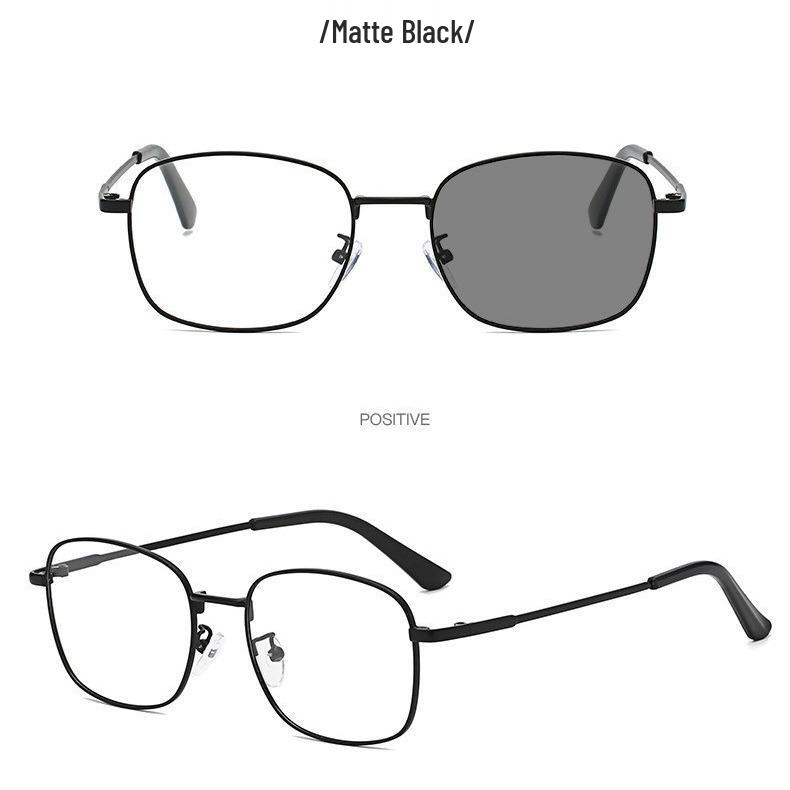 Photochromic Square Metal Frame Glasses with Anti-Blue Light and Light-Sensitive Lenses