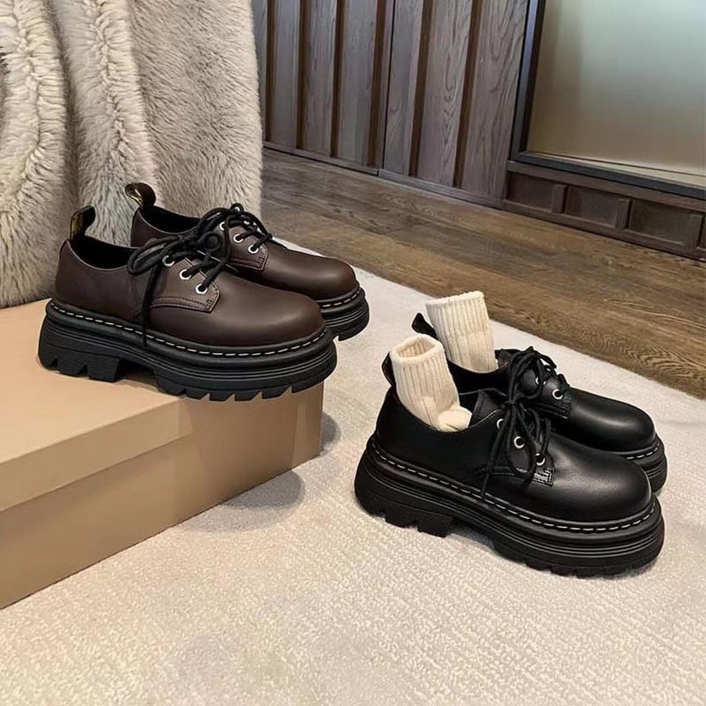 Full cowhide Su Yinyin little Martin lace-up thick-soled heightening casual Dr. Derby small leather shoes for women, genuine leather loafers for women