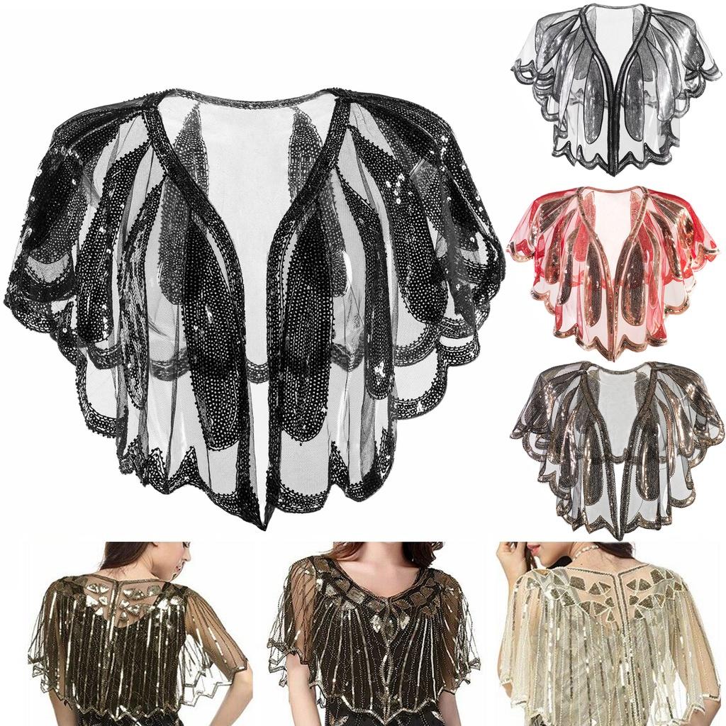Vintage 1920er Damen Schal Perlen Pailletten Abend Cape Bolero Flapper Überwurf Für Party Und Hochzeit