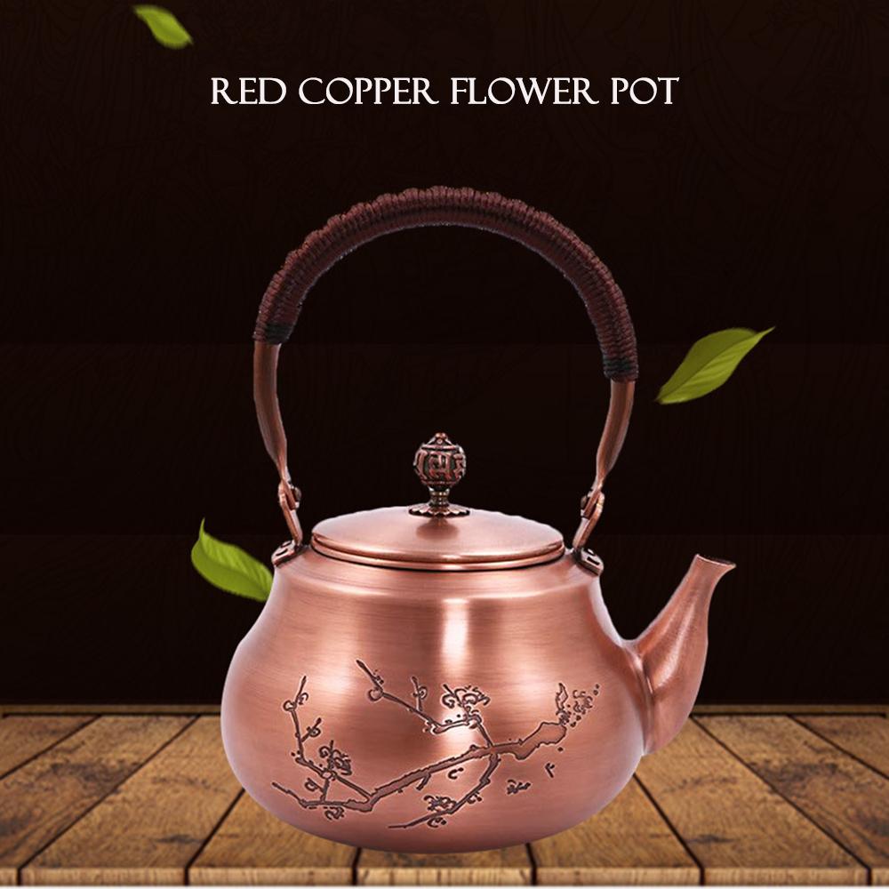Chinese handmade copper pot, Household thickened red copper teapot, Large capacity boiling water kettle, Health tea kettle, 1.6L