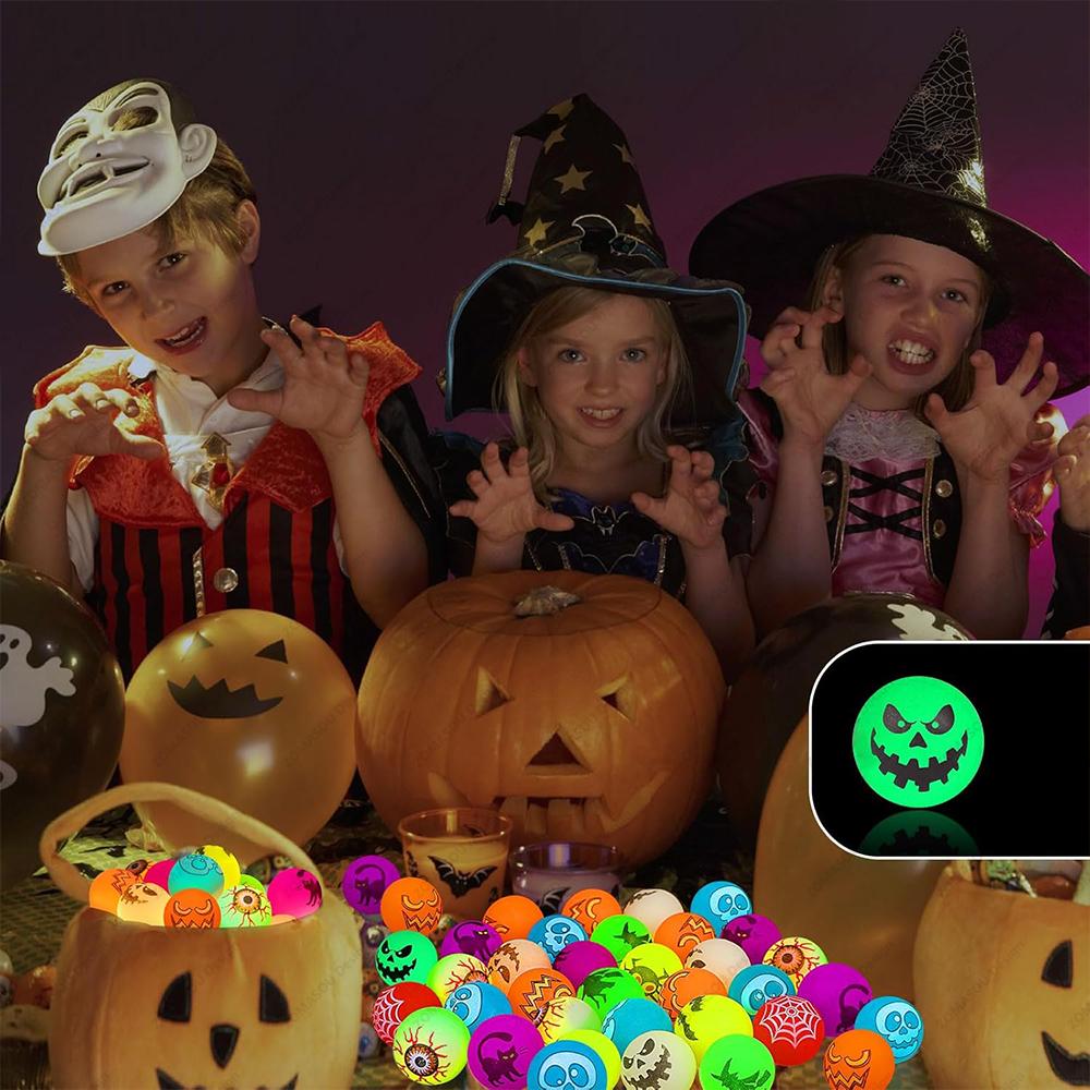200-1Pcs Halloween Glow In The Dark Bouncing Balls Eyeball Toy Kids Halloween Theme Glowing Bouncy Balls For Kid Birthday