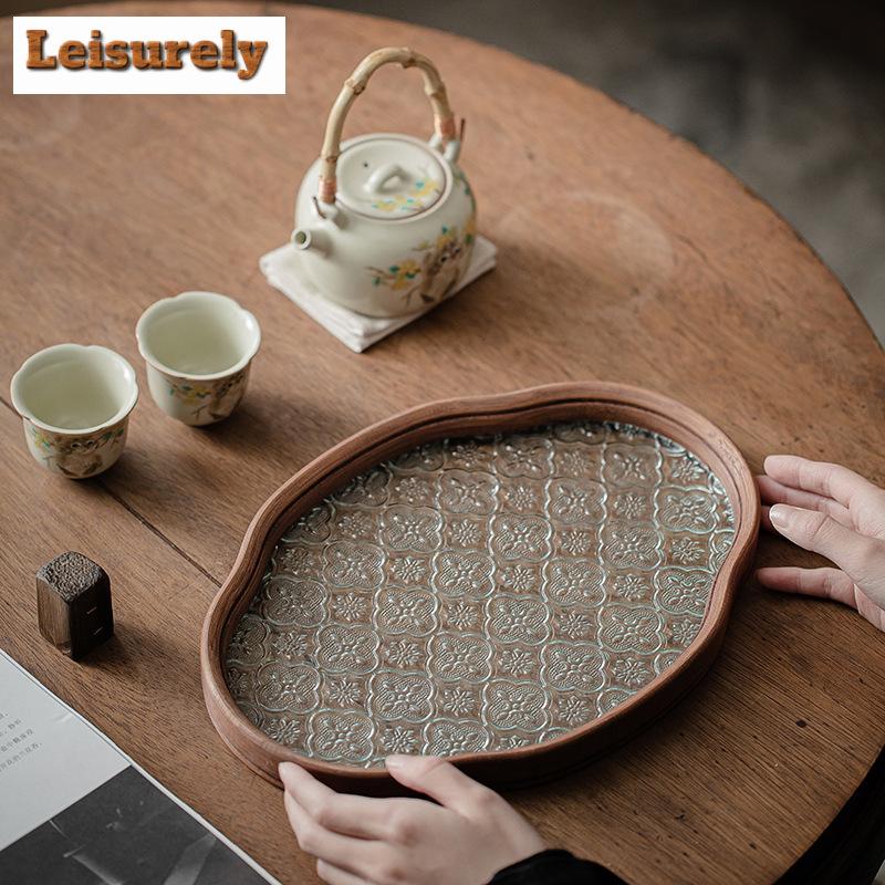 Begonia Flower Glass Dry Bubble Tray Small Tea Table Tea Tray Pot Tea Tray Dry Fruit Snack Plate Tray Storage Home Decoration