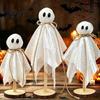 Playful Ghost Table Centerpieces 3 Pcs Halloween Ghosts On Wooden Stand, Vintage Rustic Fabric Cute Holiday Display Items Figures, Spooky Tabletop