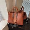 New retro large-capacity handbag fashionable women's texture light luxury tote bag solid color shoulder bag