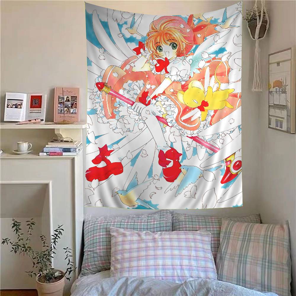 Anime Cardcaptor Sakura Anime Tapestry Hippie Flower Wall Carpets Dorm Decor Wall Hanging Home Decor