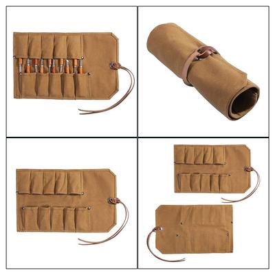 Tool Roll Heavy Duty Waxed Canvas Small Tool Bag Tool Pouch for Chisels Hammer Gouges Pocket Storage Bag Tool Accessory