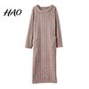 Lyxig Jacquard Loungewear Damflanell Nattlinne Fluffigt Plysch Varm Rundhalsad Lång Sovkläder Lös Vintertröja Nattlinne med Fickor