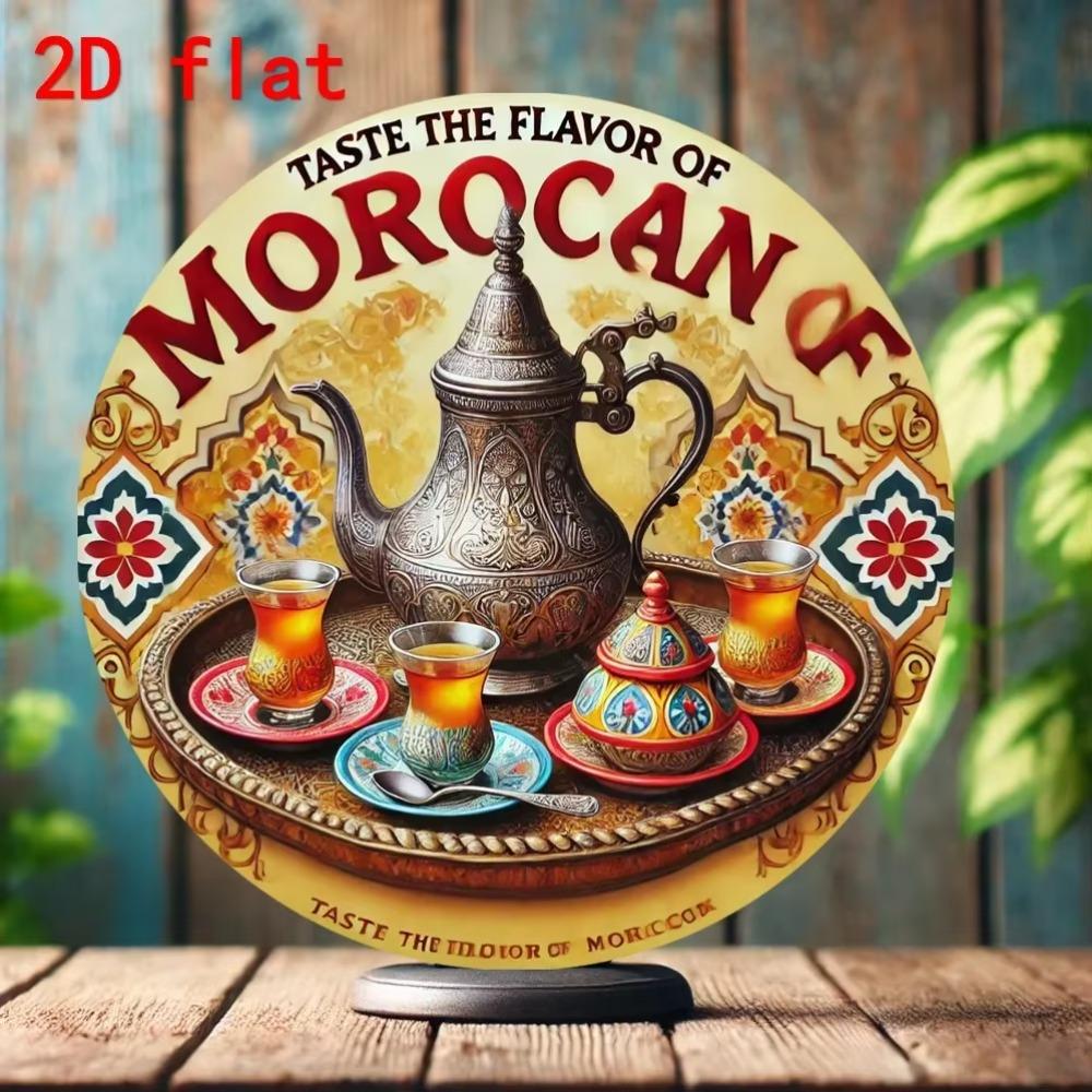 

Metal Wall Art Moroccan Tea Set 2D Flat for Home Kitchen Bathroom Decor 40x30cm білий