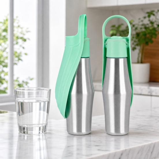 750ML Portable Dog Water Bottle, Leak-Proof Stainless Steel Water Bowl for Dog Cats, Large Capacity Outdoor Travel Pet Water Dispenser