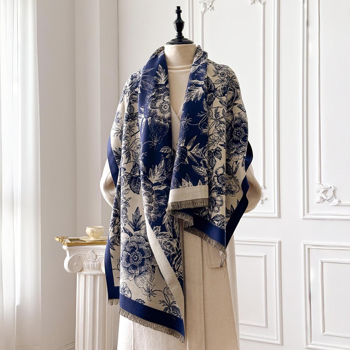 

Элегантный жаккардовый шаль-пашмина с цветочным узором для женщин, зимний, толстый, теплый, двусторонний, с кисточками, ветрозащитный, холодостойкий, шарф-одеяло