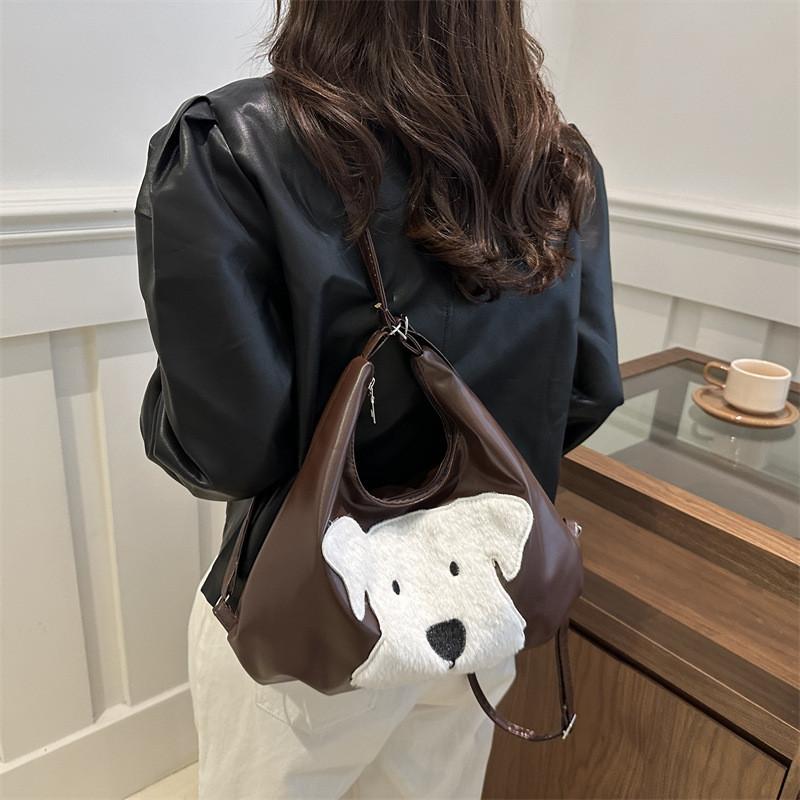 Vintage Cartoon Dog Pattern Underarm Bag Tote Bag Large Capacity Daily For