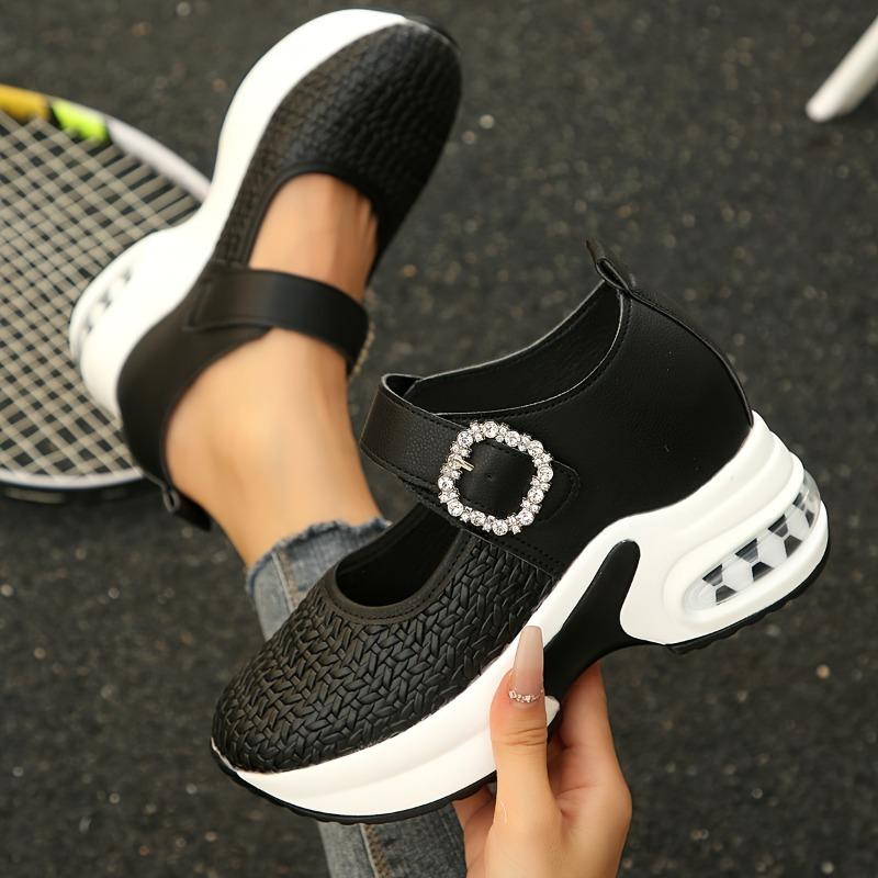 Damskie sneakersy na platformie z klinem ozdobione cyrkoniami białe ze sztucznej skóry wsuwane antypoślizgowa gruba podeszwa