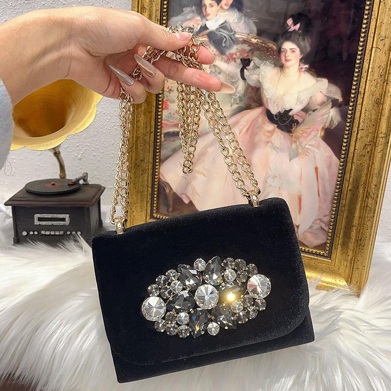 High Quality Luxury Velvet Handbag Glitter Rhinestones Diamond Evening Bag Clutch Purse For Wedding Party Shoulder Crossbody Bag