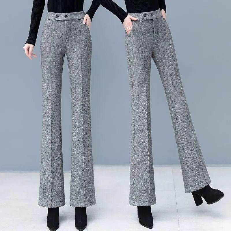 Women s High-Waisted Wool Houndstooth Flared Pants 3XL for 125-135 jin серый