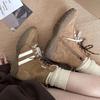 Inner height increase small boxing boots women's leather two-color shoelaces small size short boots retro casual sports Martin boots tide