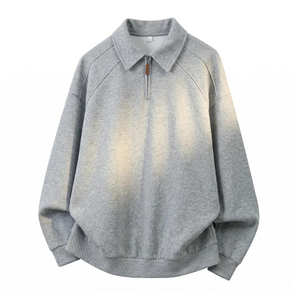 Classic American Style Polo Collar Sweatshirt For Men With Cotton Blend Comfortable Fit Casual Wear