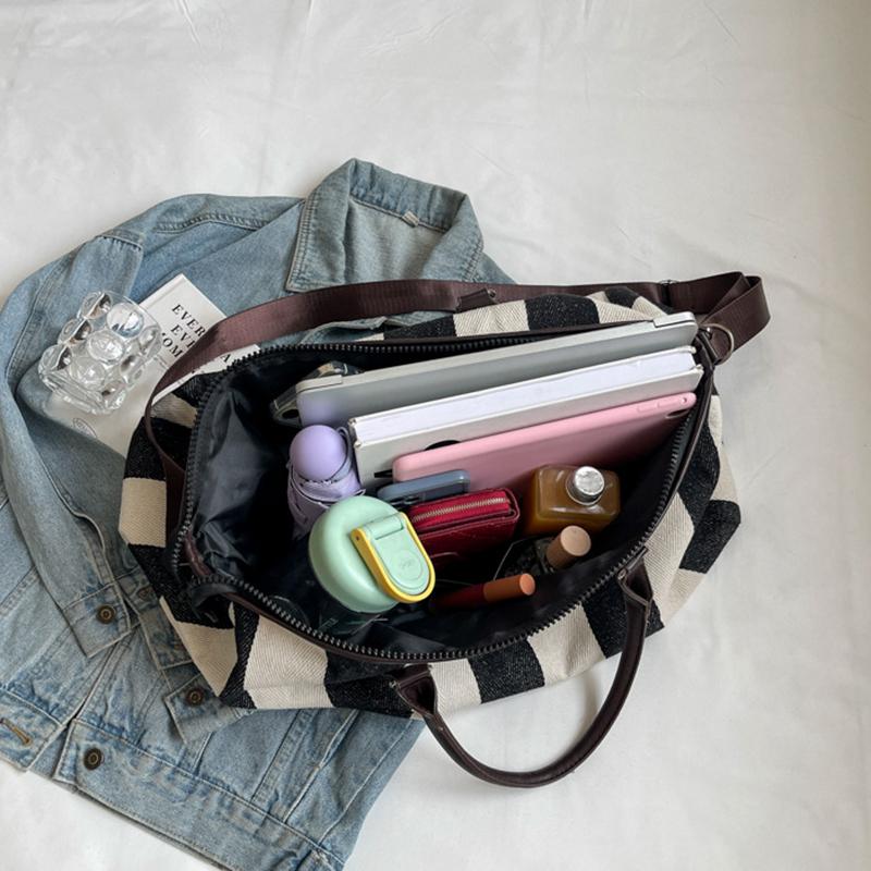 Borsa a mano da viaggio da donna a righe retrò, borsa a tracolla convertibile in Oxford resistente, per viaggi del fine settimana e spostamenti quotidiani CLE