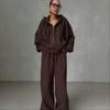 Women S Loose Hooded Zip Sweatshirt Tracksuit Two Piece Set Solid Color