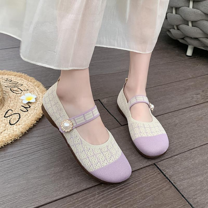 2024 Spring/Summer Ballet Flat Shoes Women's Casual Shoes Flat Heels Anti Slip Fashion Versatile Knitted Women's Shoes