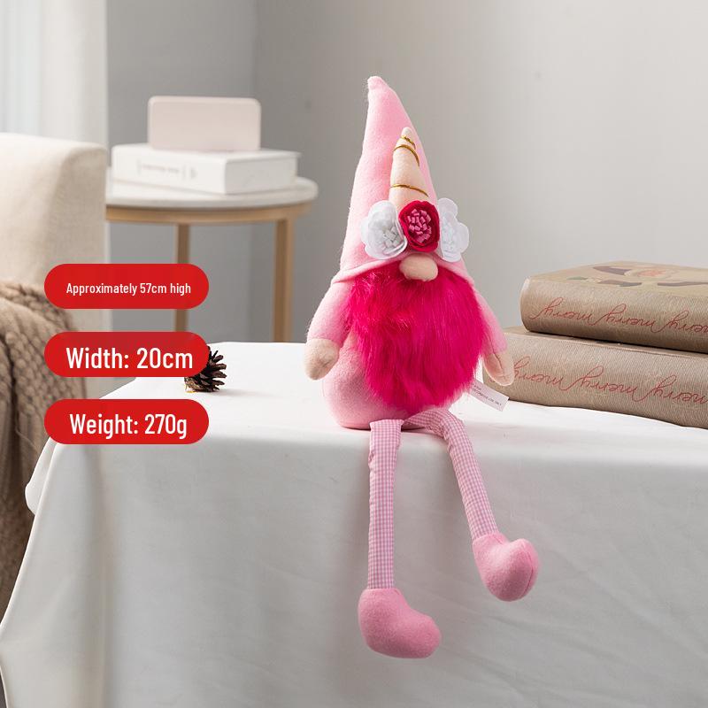 Christmas Pink Plush Rudolph & Nordic Gnome Doll Ornament
