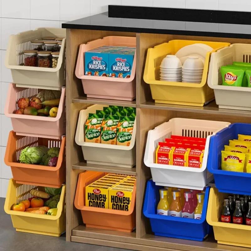 Kitchen Stackable Basket High-capacity Household Multi-layer Rack Durable And Sturdy Bathroom Shelves Storage Basket Stackable
