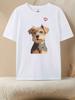 Ladies Fashionable Short Sleeved Shirt with Cute Dog Pattern Print Comfortable and Elastic