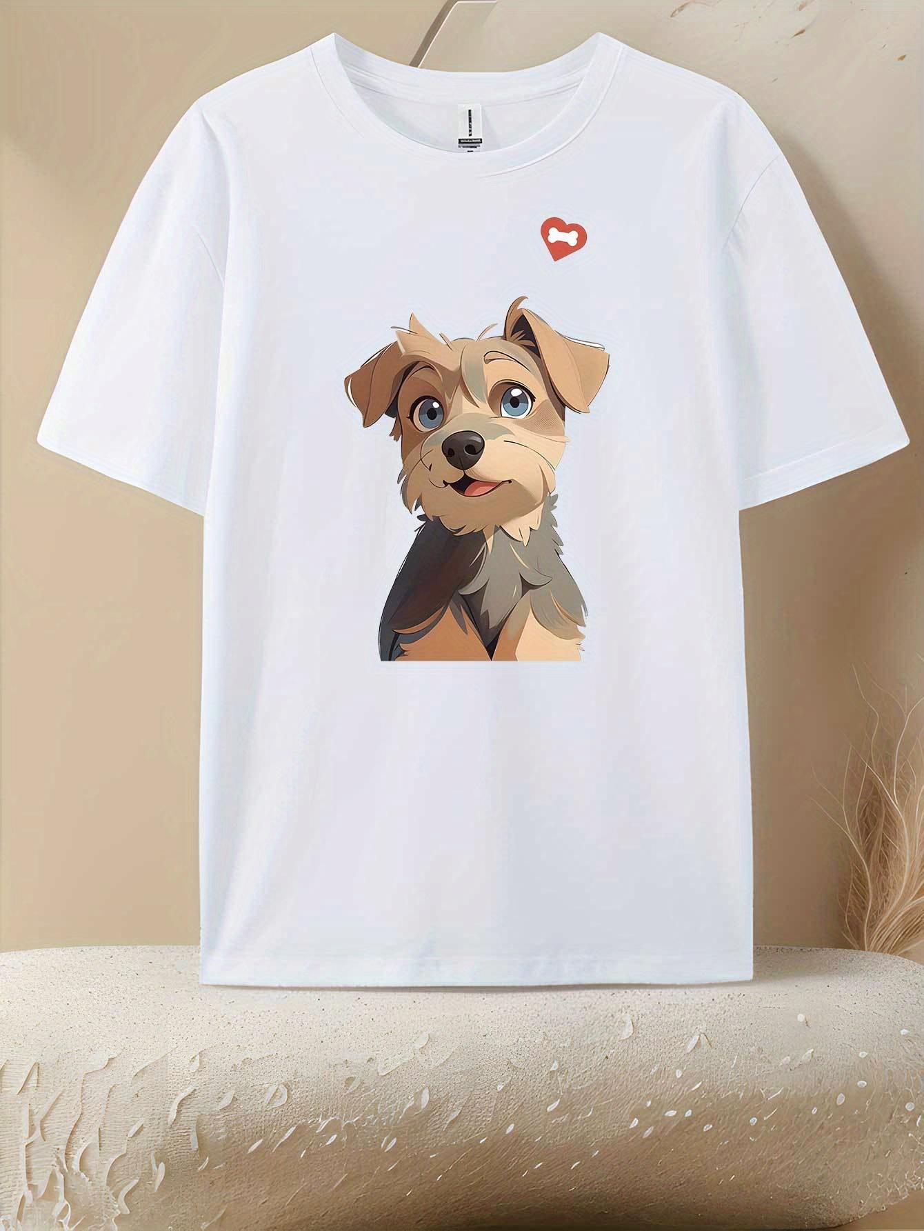 

Ladies fashionable short sleeved shirt with cute dog pattern print comfortable and elastic XL