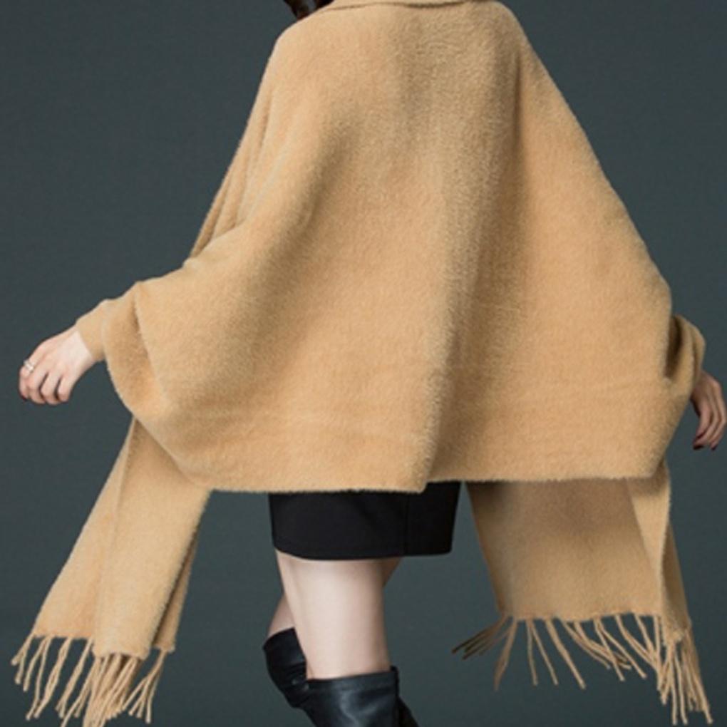 Cashmere Winter Faux Mink Cardigan Shawl Camel Layered