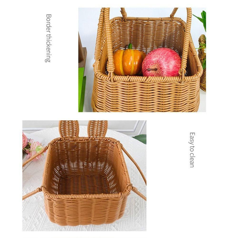 Brown Rattan Hand-Woven Carrying Basket Handmade Fruit Basket Bunny Easter Woven Basket  Restaurant