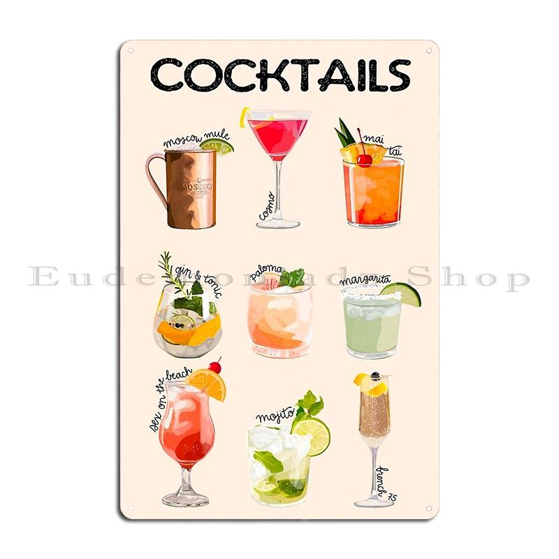 Cocktail Chart Classic Cocktail Poster by Pocket Cocktails Metal Party Home Plaques Customized Create Tin Sign Poster