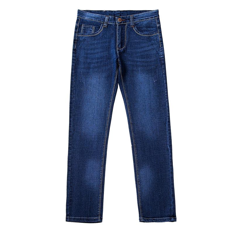Enkle vaskede jeans med fem poser, elastiske bukser med smal passform, jeanstrend i denim for menn