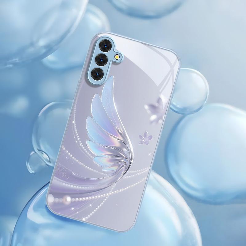 Gradient Angel Wings Electroplating glass phone case for Samsung Galaxy S26 S25 S24 S23 S22 S20 FE Ultra Plus anti drop Cover