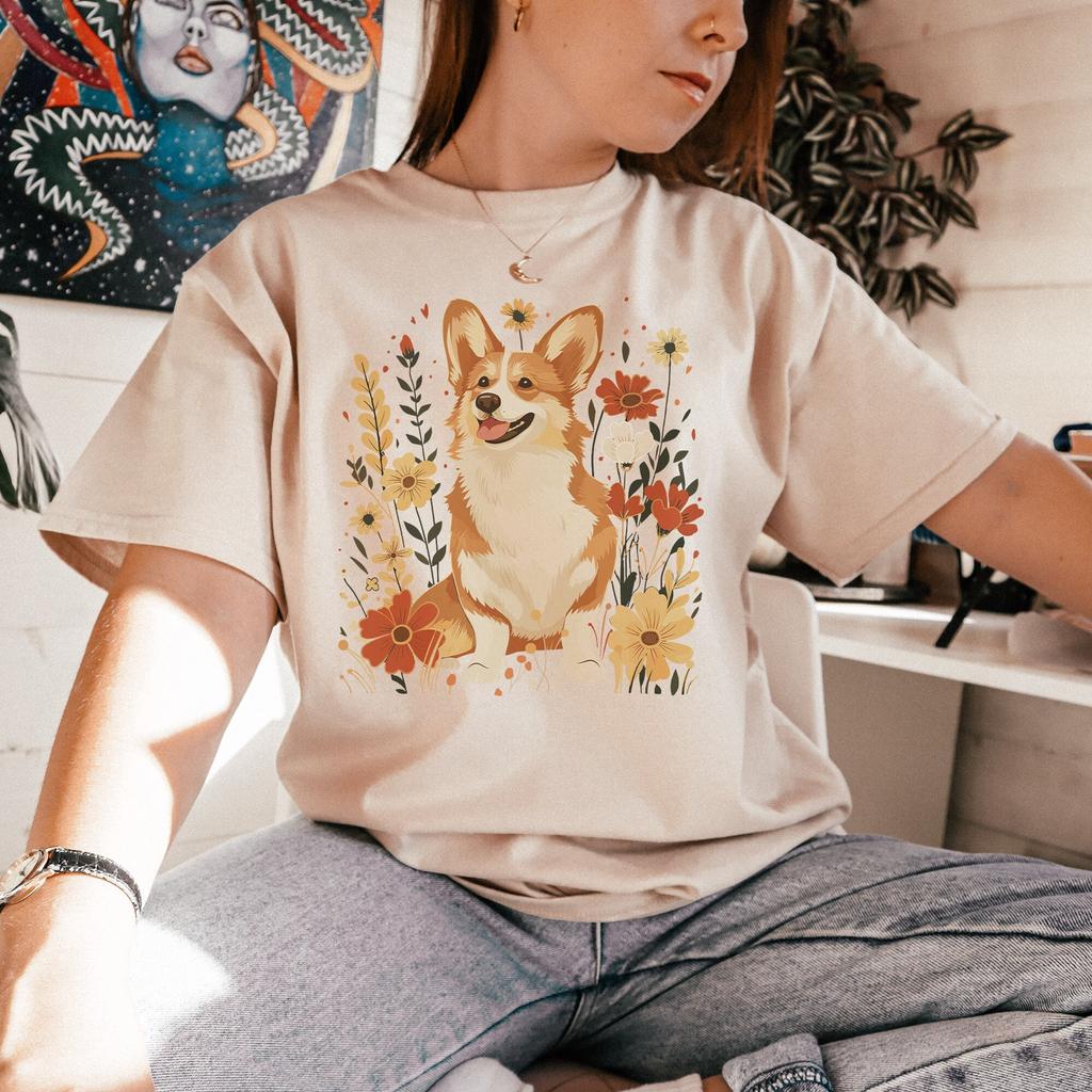 Corgi Shirt Corgi Gifts Corgi Mom Corgi Tshirt Dog Mom Shirt Floral Dog Tshirt Dog Lover Gift Dog Mama Cottage Core Clothes Botanical Shirt