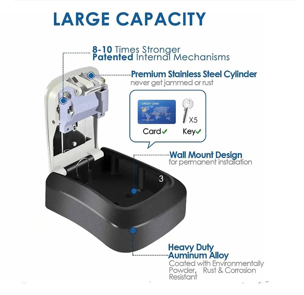 Key Keeper Combination Lock Wall Mounted Waterproof 4 Digits Passwords 5 Keys Storage Box Easy To Fix Home Or Office