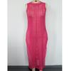 Cross-border Vacation Sexy Knit Sleeveless Dress: Solid Color, Round Neck, Breathable, High Slit, Beach Cover-up
