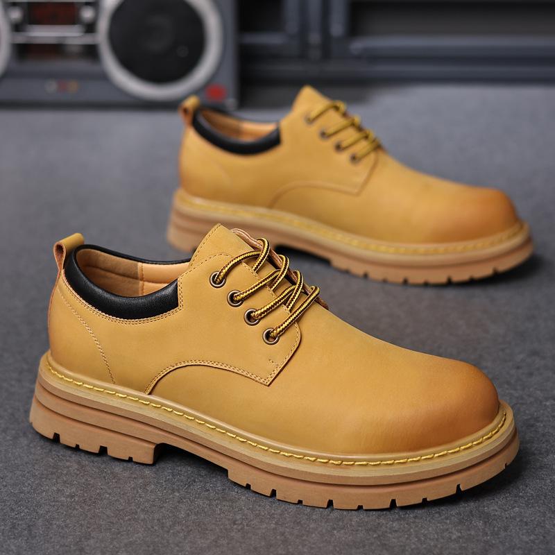 Youth shoes casual soft sole outdoor sports men's business casual British yellow leather men's versatile tooling shoes big head shoes