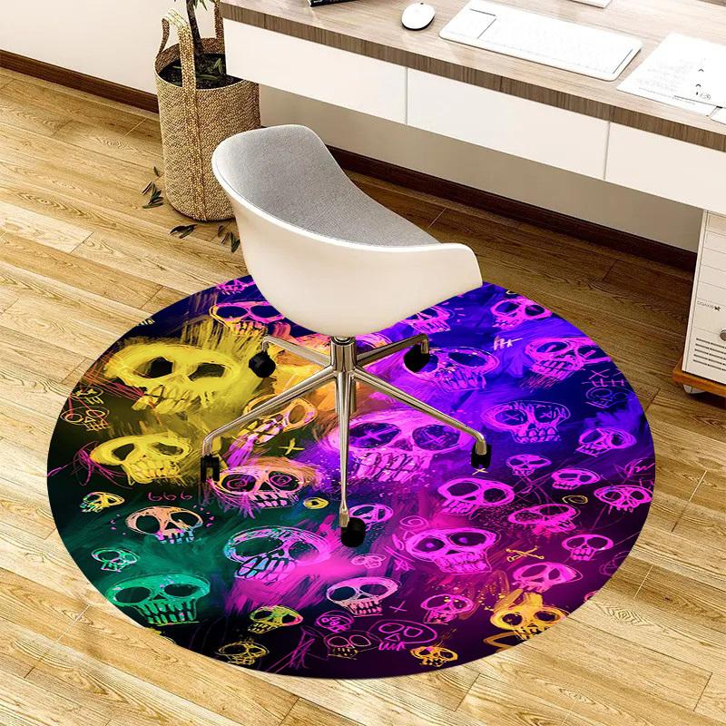 1pc Office Carpet Chair Mats Colorful Skulls Pattern Perfect for Decorating Office Chairs, Living Rooms, Or Bedrooms