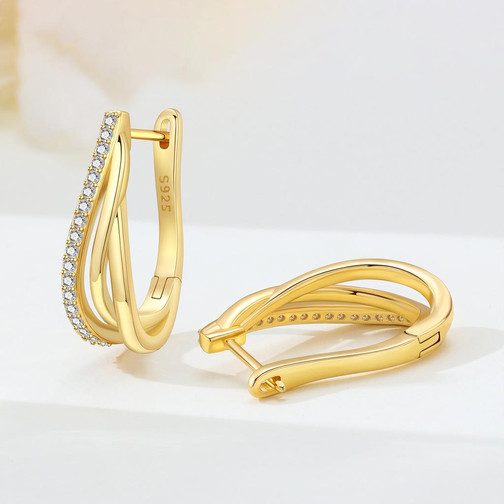S925 Silver Three Circle Curved Earrings Hoop Earrings Women Jewelry Party Trendy Anniversary Gifts