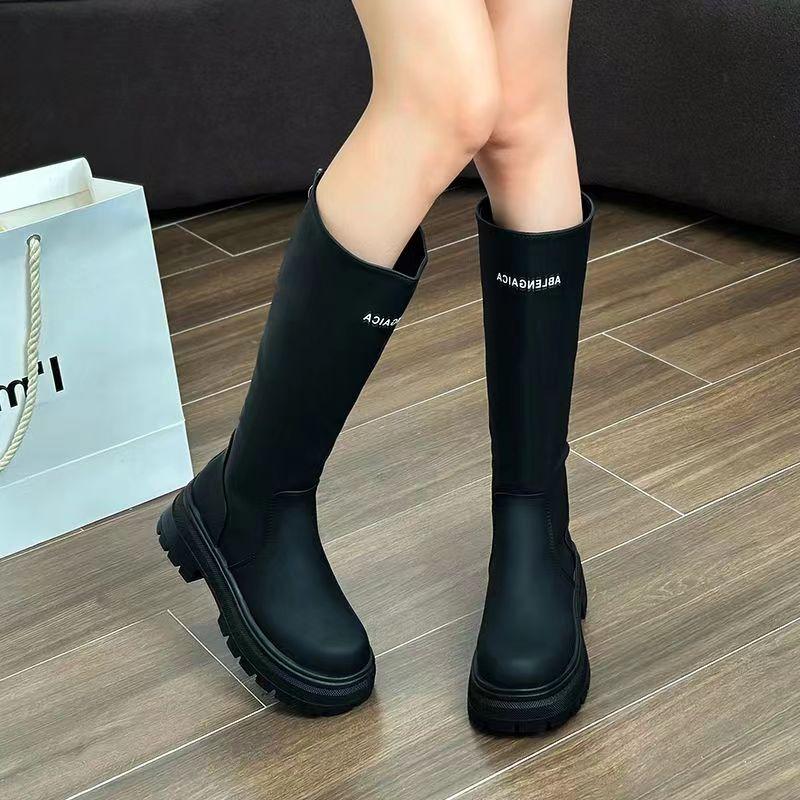 

Женские сапоги, модные, повседневные, нескользящие, на молнии, сапоги до колена, женские, удобные, круглые, на платформе, из искусственной кожи, зимние сапоги для женщин 38