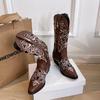 Fashion Autumn New Embroidered Single Boots Fashion Pointed Toe Sleeve Waterproof Non-slip Square Heel Mid-leg Boots