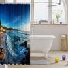 Cartoon Katze Kinder Duschvorhänge,Ozeanwelle Japanischer Ukiyo-e Badezimmervorhang,Ragdoll Abstrakt Streifen Heimdekor,Meerblau Retro